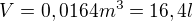 $V=0,0164 m^{3}=16,4 l$