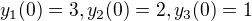 $y_1(0)=3, y_2(0)=2, y_3(0)=1$