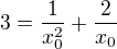 $3=\frac{1}{x_0^{2}} +\frac 2{x_0}$