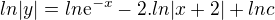kopírovat do textarea $ln|y|=ln\mathrm{e}^{-x}-2.ln|x+2|+lnc$