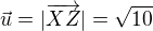 kopírovat do textarea $\vec{u}=|\overrightarrow{XZ}|=\sqrt{10}$