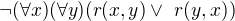 $\neg(\forall x)(\forall y)( r(x,y) \vee� r(y,x))$