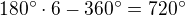 $180^{\circ} \cdot 6 - 360^{\circ} = 720^{\circ}$
