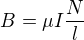 $B=\mu I \frac {N} {l}$