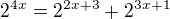 $2^{4x}=2^{2x+3}+2^{3x+1}$