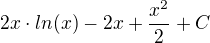 kopírovat do textarea $2x\cdot ln(x) - 2x +\frac{x^{2}}{2} + C$