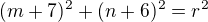 $(m+7)^2+ (n+6)^2=r^2$
