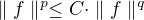 $\parallel f\parallel^{p} \le C \cdot \parallel f\parallel ^{q}$