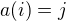 $a(i) = j$