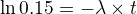 $\ln0.15=-\lambda \times t$