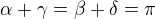 $\alpha + \gamma=\beta+\delta=\pi$