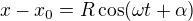 $x-x_0=R\cos(\omega t+\alpha)$