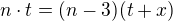 $n\cdot t = (n-3)(t+x)$