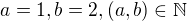 $a=1, b = 2, (a,b) \in \mathbb{N}$