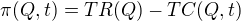 kopírovat do textarea $\pi(Q,t) = TR(Q) - TC(Q,t)$
