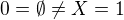 $0=\emptyset \neq X = 1$