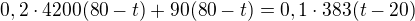 $0,2\cdot 4200(80-t)+90(80-t)=0,1\cdot 383(t-20)$