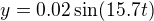 $y = 0.02 \sin (15.7t)$