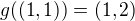 $g((1,1)) = (1,2)$