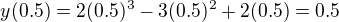$y(0.5)=2(0.5)^{3}-3(0.5)^{2}+2(0.5)=0.5$
