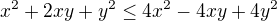 kopírovat do textarea $x^2+2xy+y^2\le 4x^2-4xy+4y^2$