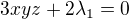 $3xyz+2\lambda_1=0$