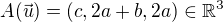 $A(\vec{u}) = (c, 2a+b, 2a) \in \mathbb{R}^3$