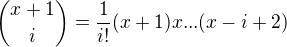 kopírovat do textarea $\binom {x+1} i=\frac 1{i!}(x+1)x... (x-i+2)$