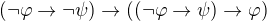 $(\neg\varphi\rightarrow\neg\psi)\rightarrow((\neg\varphi\rightarrow\psi)\rightarrow\varphi)$