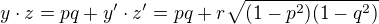 $y\cdot z=pq+y'\cdot z'=pq+r\sqrt{(1-p^2)(1-q^2)}$