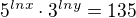 $5^{ln x}\cdot 3^{ln y} = 135$