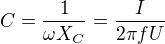 $C=\frac{1}{\omega X_C}=\frac{I}{2\pi fU}$