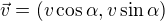 $\vec{v} = (v \cos \alpha, v \sin \alpha)$