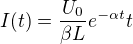 $I (t)=\frac{U_0}{\beta L}e^{-\alpha t}t$