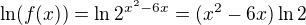 $\ln ( f(x))= \ln 2^{x^2-6x}=(x^2-6x) \ln 2$