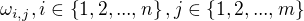 $\omega_{i,j}, i \in \{1, 2, ..., n\}, j \in \{1, 2, ..., m\}$