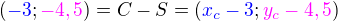 $(\color{blue}-3\color{black};\color{magenta}-4,5\color{black}) = C-S = (\color{blue}x_c-3\color{black}; \color{magenta}y_c-4,5\color{black})$
