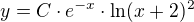 $y =C\cdot e^{-x}\cdot \ln(x+2)^2$