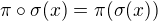 $\pi \circ \sigma (x) = \pi(\sigma(x))$