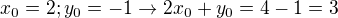 $x_0=2 ; y_0=-1 \rightarrow 2x_0 +y_0=4-1=3$