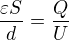 $\frac{\varepsilon S}{d}=\frac{Q}{U}$