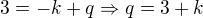 $3=-k+q\Rightarrow q=3+k$