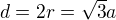 $d=2r=\sqrt3a$