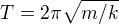 $T = 2\pi \sqrt{m/k }$