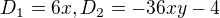 $D_1= 6x, D_2 = -36xy - 4$