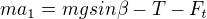 $ma_{1} = mg sin \beta - T - F_{t}$