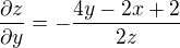 $\frac{\partial z}{\partial y}=-\frac{4y-2x+2}{2z}$