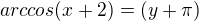 $arccos(x+2)= (y+\pi )$
