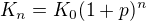 $K_{n}=K_{0}(1+p)^{n}$