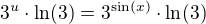 $3^{u}\cdot \ln (3)=3^{\sin (x)}\cdot \ln (3)$